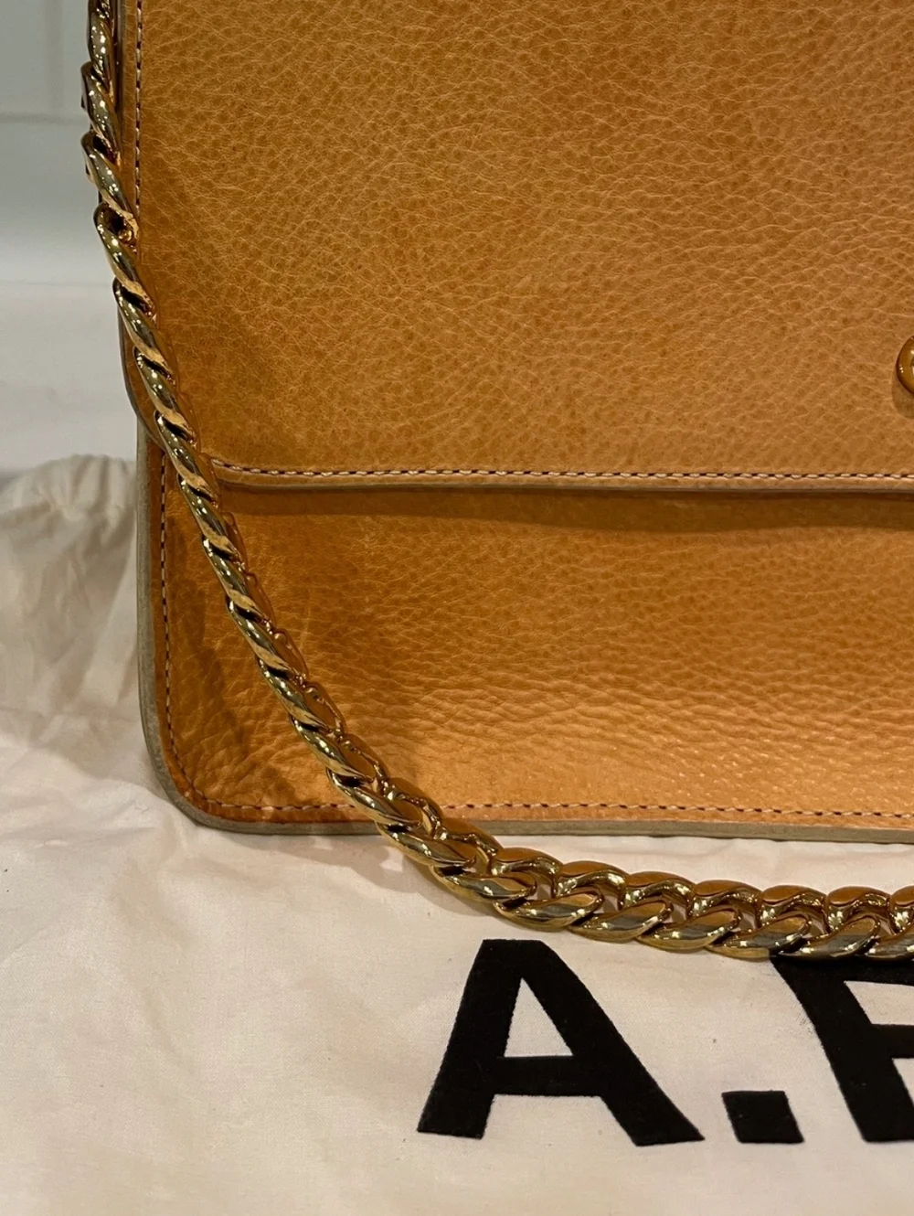 A.P.C. Vachetta Leather Flap Chain Shoulder Bag Tag Attached With Dust Bag Rare
